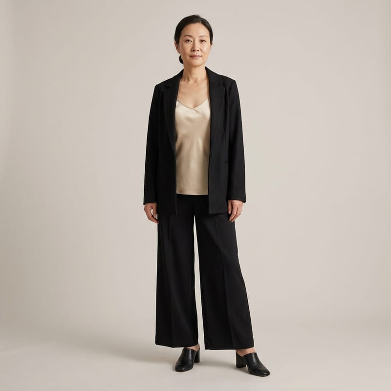 Silk top and wide-leg trousers